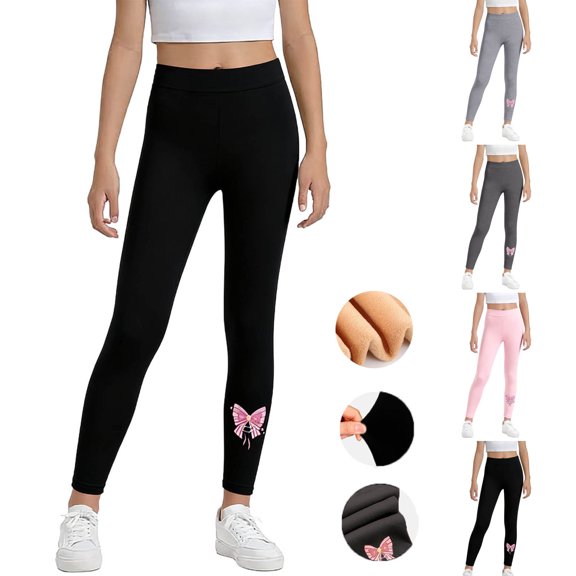 BXJX Girls Leggings Size 5 T, Fall Winter Elastic Waist Soft Fleece‑Lined Yoga Pants Black