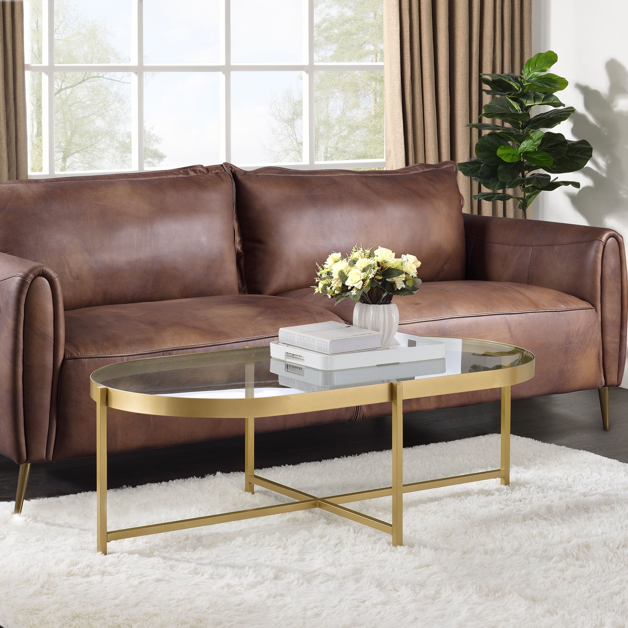 Acme Charrot Coffee Table, Clear Glass & Gold Finish