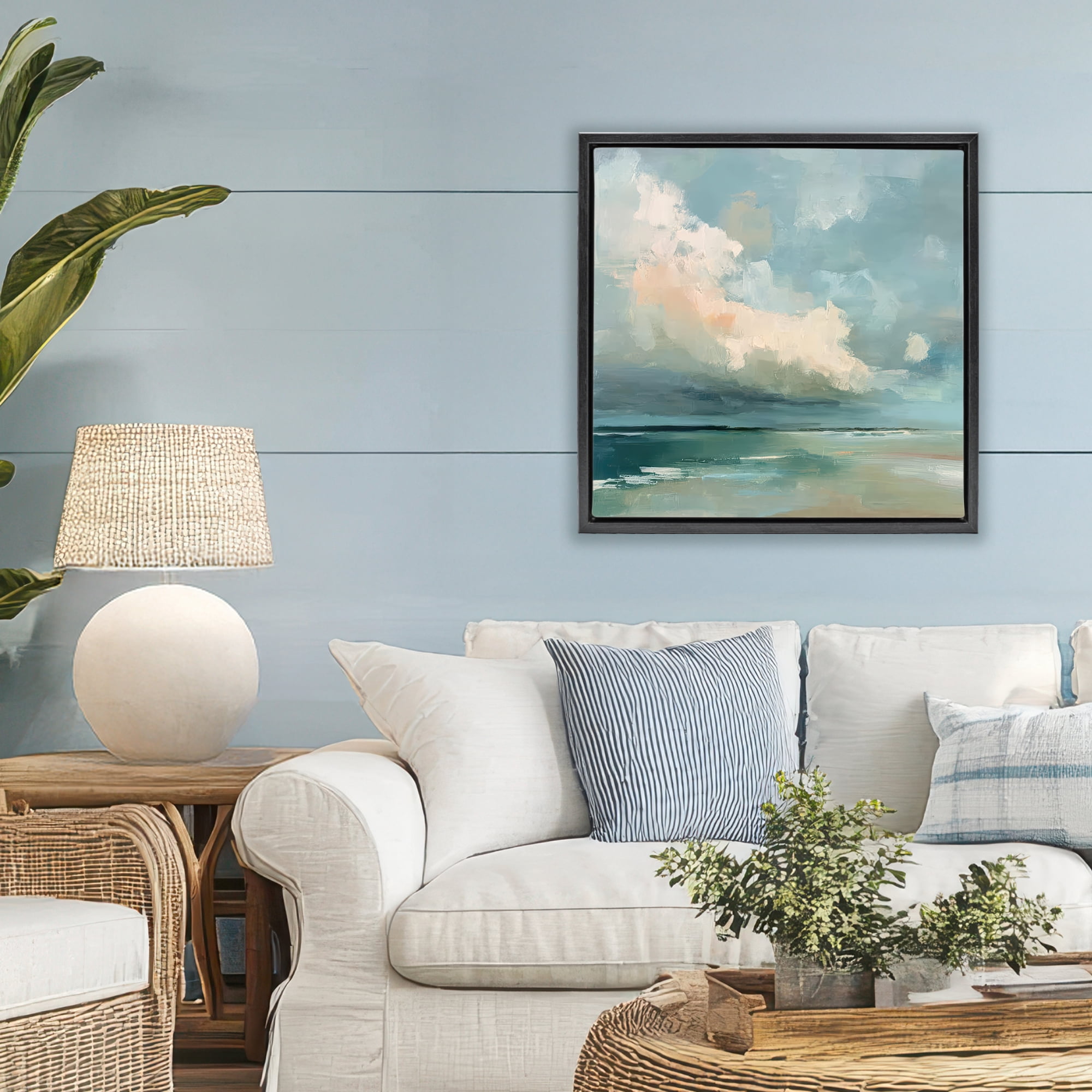 Stupell Industries Stormy Beach with Overhead Clouds Black Framed Floater Canvas Wall Art, design by Kim Curinga