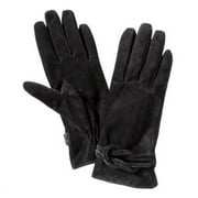 Womens Black Suede Knotted Leather Gloves S/M