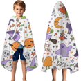 thumbnail image 3 of Halloween Cute Trick or Treat Characters Hooded Bath Towel，50"x30" for Ages 3 To 12 Kids, Quick Dry Lightweight Soft Microfiber Hood Beach Towel Cover Up for Kids, 3 of 7