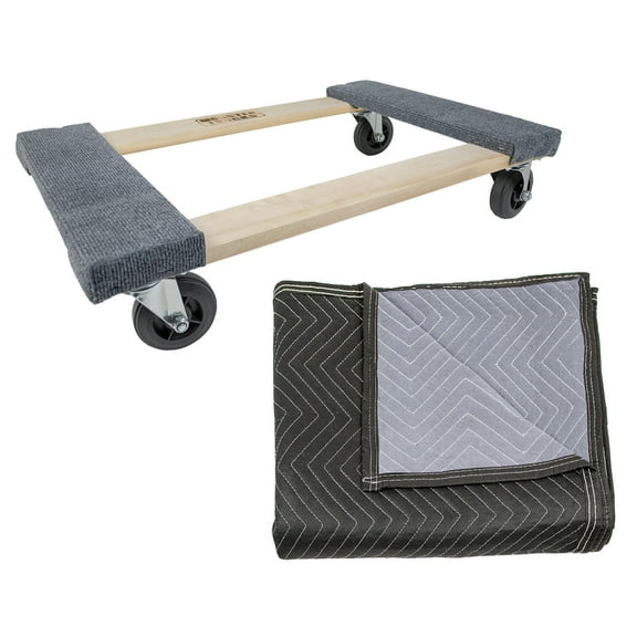 Monster Trucks MT10003 Wood 4-Wheel Dolly, Carpeted & MT10104 72" x 80" Economy Moving Blanket