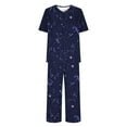 thumbnail image 3 of felwors PrinStory Women's Pajama Set Short Sleeve Shirt and Capri Pants Sleepwear Pjs Sets with Pockets Dark Blue, L, 3 of 4