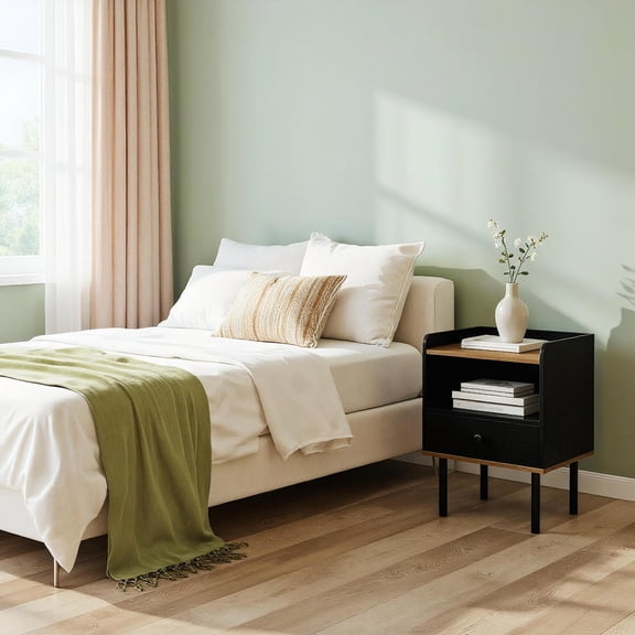 Topcobe Nightstand Bedside End Table with Drawer and Shelf for Living Room Bedroom, Modern Furniture for Indoor-Set of 2