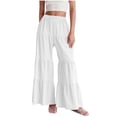 thumbnail image 3 of Laqbezok Women's High Waist Tiered Ruffle Wide Leg Pants, Smocked Elastic Waist Palazzo Trousers, Casual Flowy Pleated Summer Beach Swing Pants Boho Vacation Wear, 3 of 9