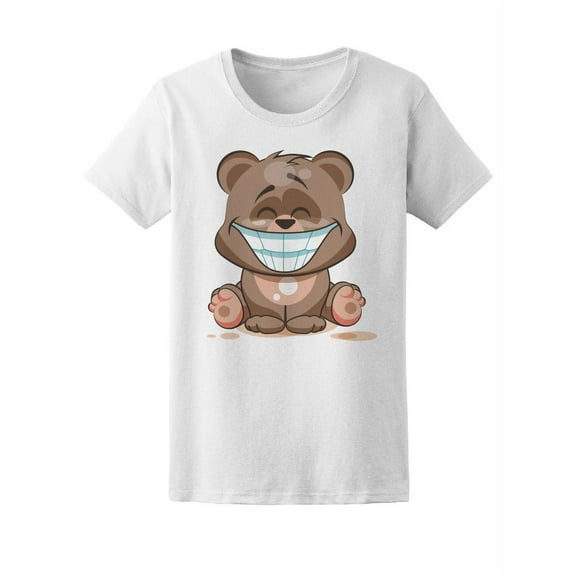 Cute Happy Bear Cartoon T-Shirt Women -Image by Shutterstock, Female Medium