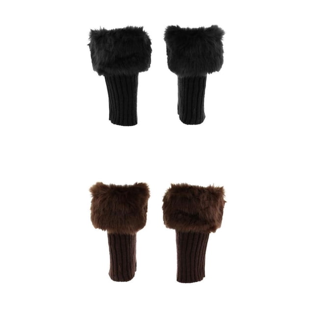 2 pares de botas de punto de piel mullida de invierno, calentador de piernas para mujer, negro Jinwen calentador de piernas de punto para mujer