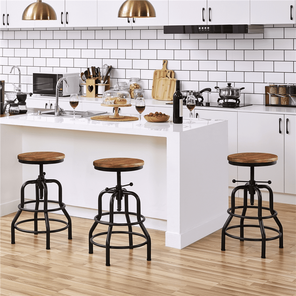 Alden Design 2pcs Vintage Metal Industrial Bar Stool Counter Height for Kitchen Bar, Brown