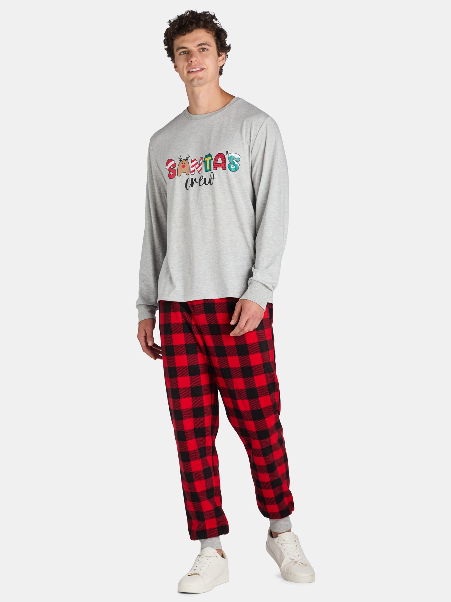 Jolly Jammies Men's Holiday Grey Christmas Matching Family Pajamas Set, 2-Piece, Sizes S-2XL