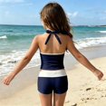 thumbnail image 7 of CUZIBR Girls Swimsuit Two Piece Floral Print Summer Sleeveless Halter Neck Beachwear Tank Tops And Shorts Tankini Sets Bathing Suit,Navy,15-16 Years, 7 of 7