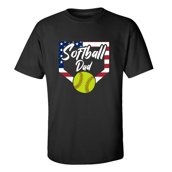 Softball Dad Tee Patriotic American Flag Home Run Sports Unisex Adult Short Sleeve T-shirt-Black-small
