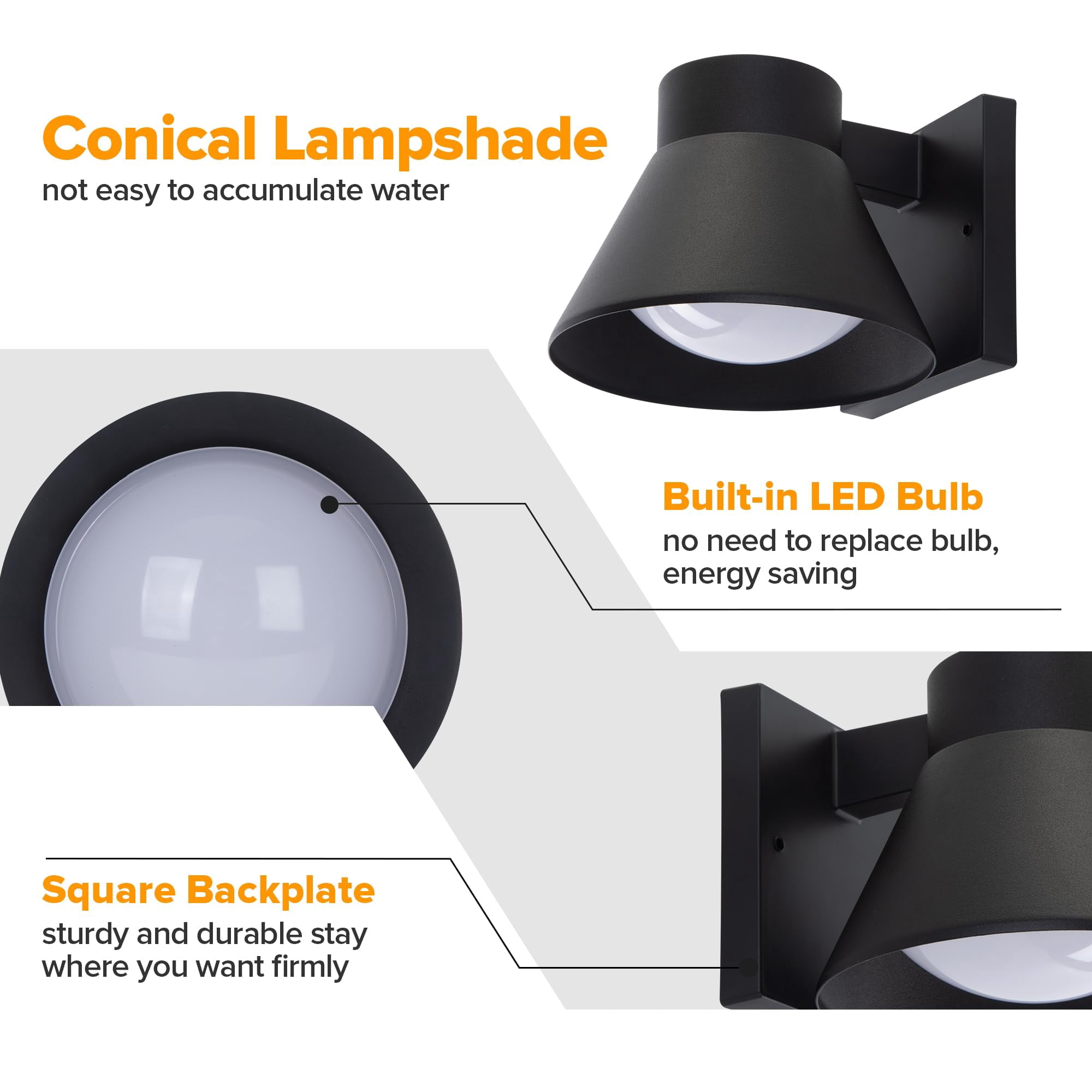 2 Pack Led Outdoor Wall Light Fixtures  Black Front Porch Lights Mount Lighting Exterior Waterproof Lantern Fixture Anti-rust Farmhouse Sconce For Patio Doorway Garage