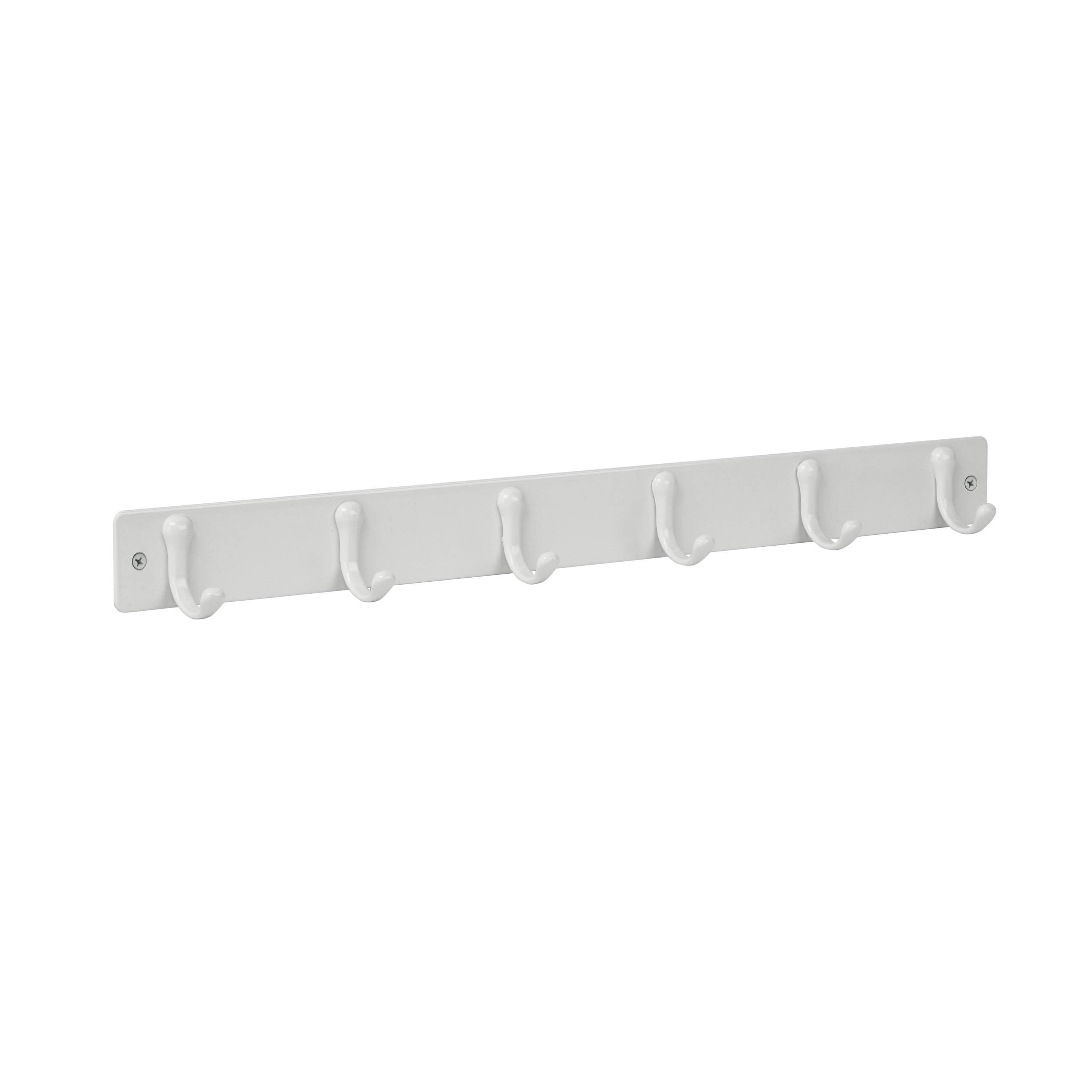 Mainstays 19 in. Wall Mounted Metal 6 Hook Rack, White