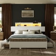 thumbnail image 2 of GUNAITO Full Bed Frame with 2 Drawers Headboard Platform Bed Frame with LED Lights Charging Station White, 2 of 9