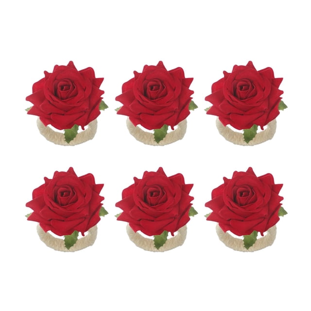 GROWTH TANK 6Pcs Rose Flowers Napkin Rings Serviette Buckles Holder for Dining Room Home Red