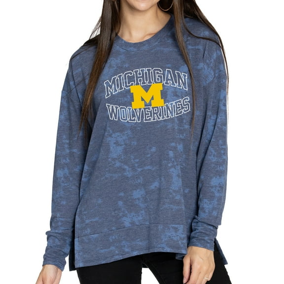 Women's Navy Michigan Wolverines Brandy Tie Dye Tri-Blend Long Sleeve Top