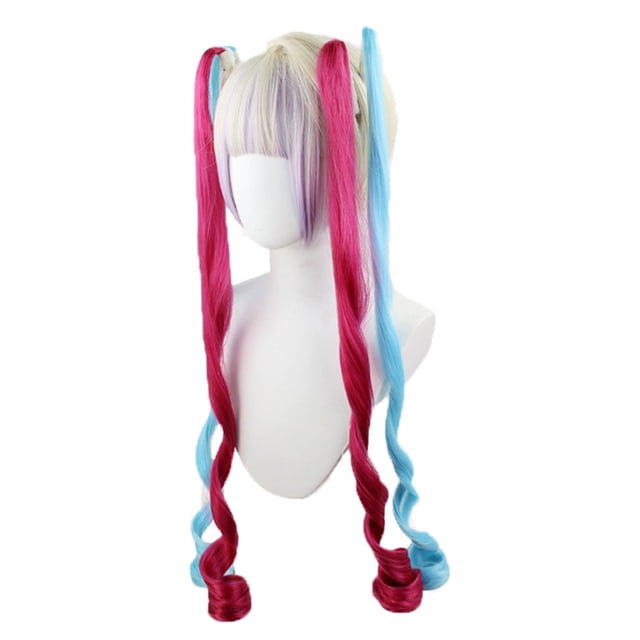 Peluca genérica para cosplay de anime, 120 cm de largo, con coletas gemelas rosas y azules