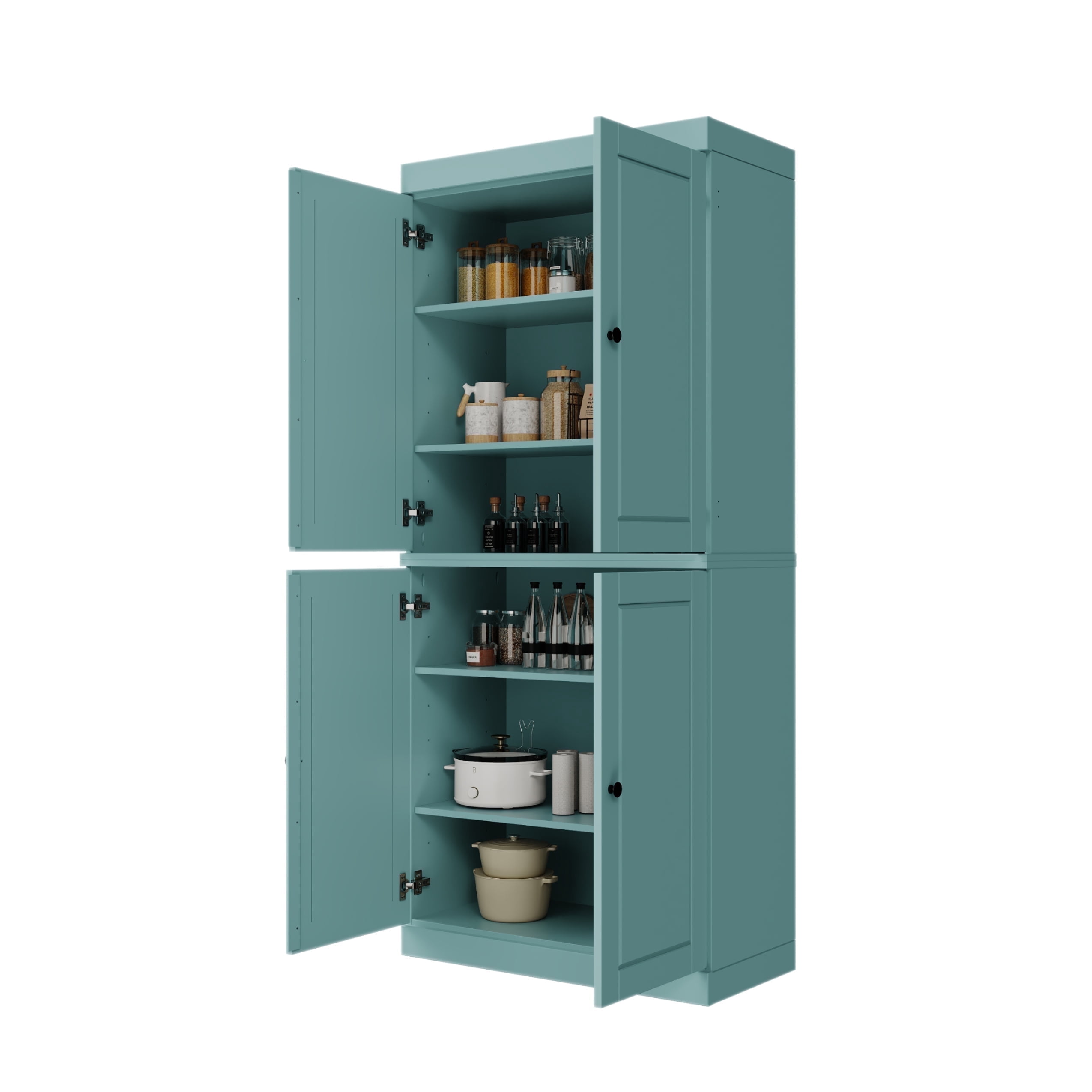 Palace Imports 100% Solid Wood Kitchen Pantry Storage Cabinet with Solid Doors and Adjustable Shelves, Aqua Blue