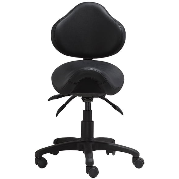 2xhome Ergonomic Saddle Stool with Back and Padded Seat, Tilt Height Adjustable Swivel Chair for Office or Medical Clinic, Black, Set of 1, 1 piece