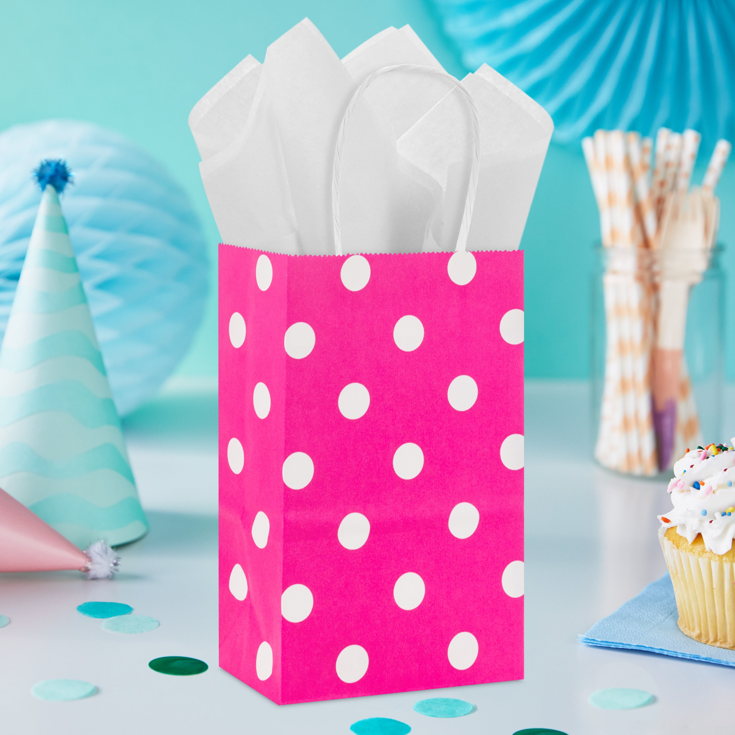 Hallmark Small Gift Bag White Dots on Hot Pink