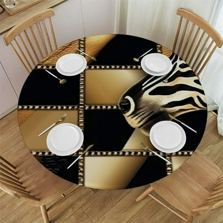 

Xllo0ord Round Fitted Tablecloth with Elastic Edge Design Wipeable Waterproof Table Cover for Indoor Outdoor Dinning Patio Decor Jeans Denim Patchwork Fits up Tables 54 -58