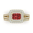 thumbnail image 2 of 3.05ct Brilliant Emerald Cut Natural Garnet 18K Yellow Gold Halo Solitaire with Accents Engagement Bridal Wedding Ring Band Set size 7.75, 2 of 7