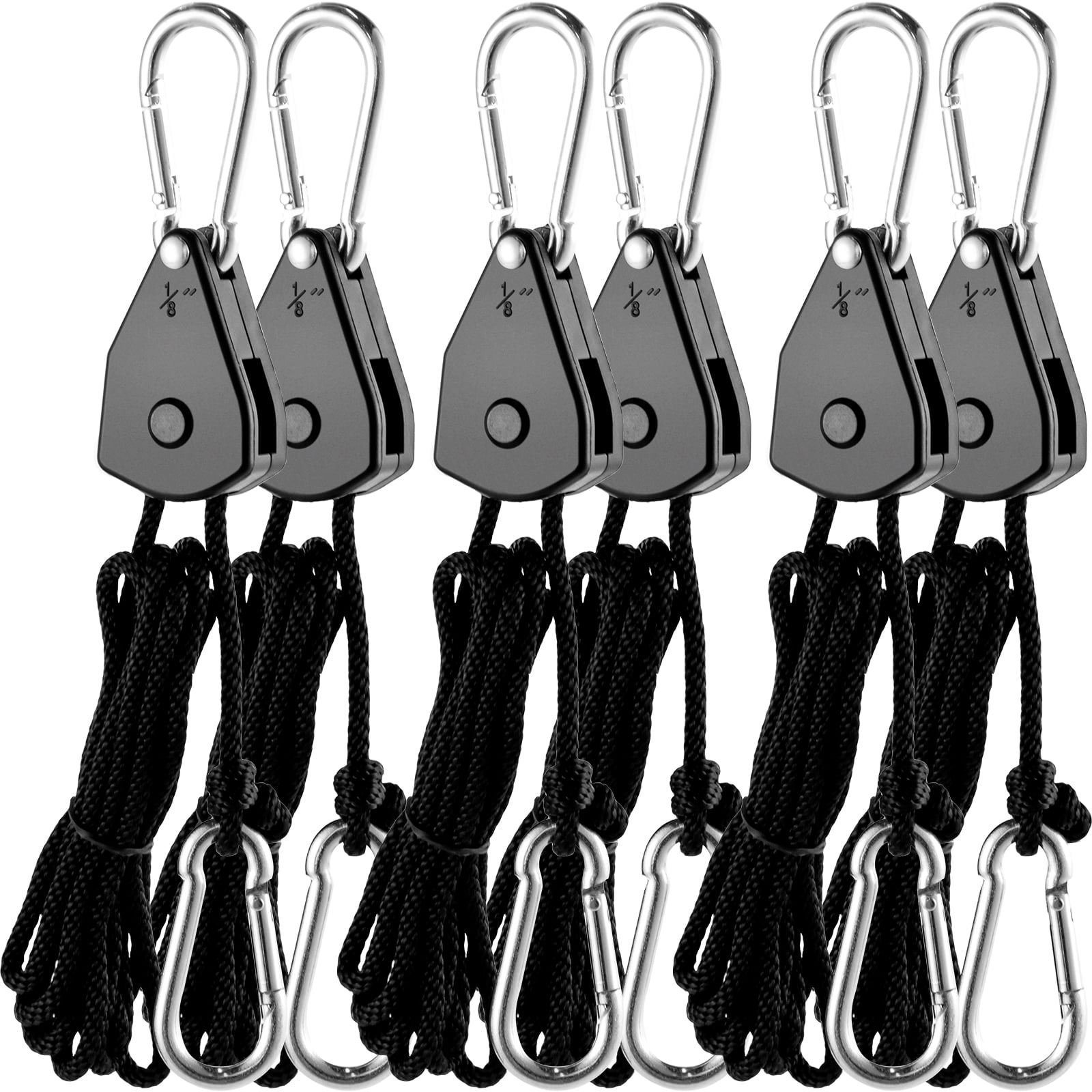 VEVOR Light Hangers Adjustable 3Pair Rope Clip Hanger 1/8 Inch Grow Light Rope Hanger 6Feet