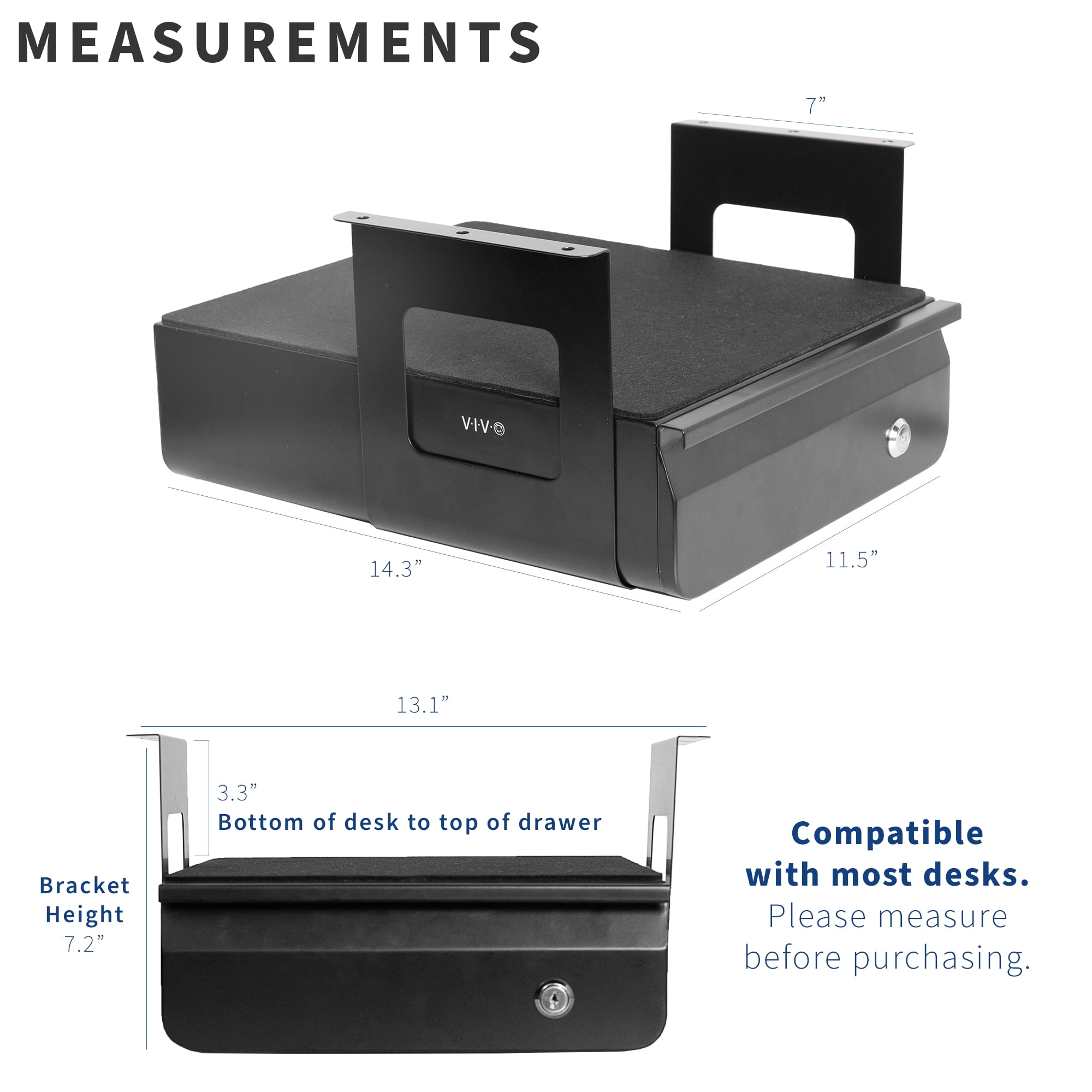 VIVO Black Lockable Pull Out Under Desk Storage Drawer, Workspace Organizer
