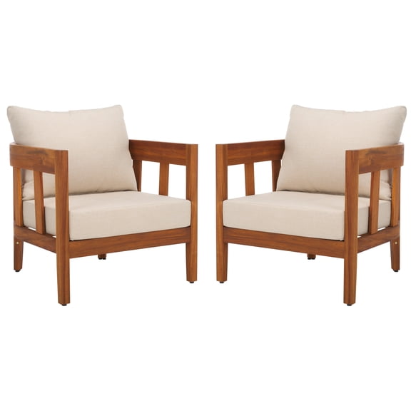 SAFAVIEH Owen Acacia Wood Armchair, Natural/Taupe (Set of 2)