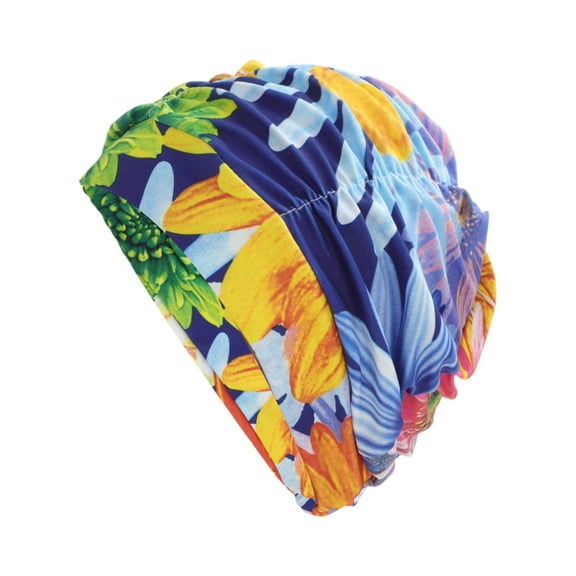 Unique Bargains 1 Pc Breathable Pleated Styles Swimming Cap Blue Green
