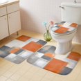 thumbnail image 4 of Retro Color Block Bathroom Rugs Set Grey Orange Geometric Oil Painting Style Non Slip Absorbent Soft Bath Mats 3 Piece Set with Bathroom Rug, U-Shaped Floor Mat, Toilet Seat Cover Large Size, 4 of 9