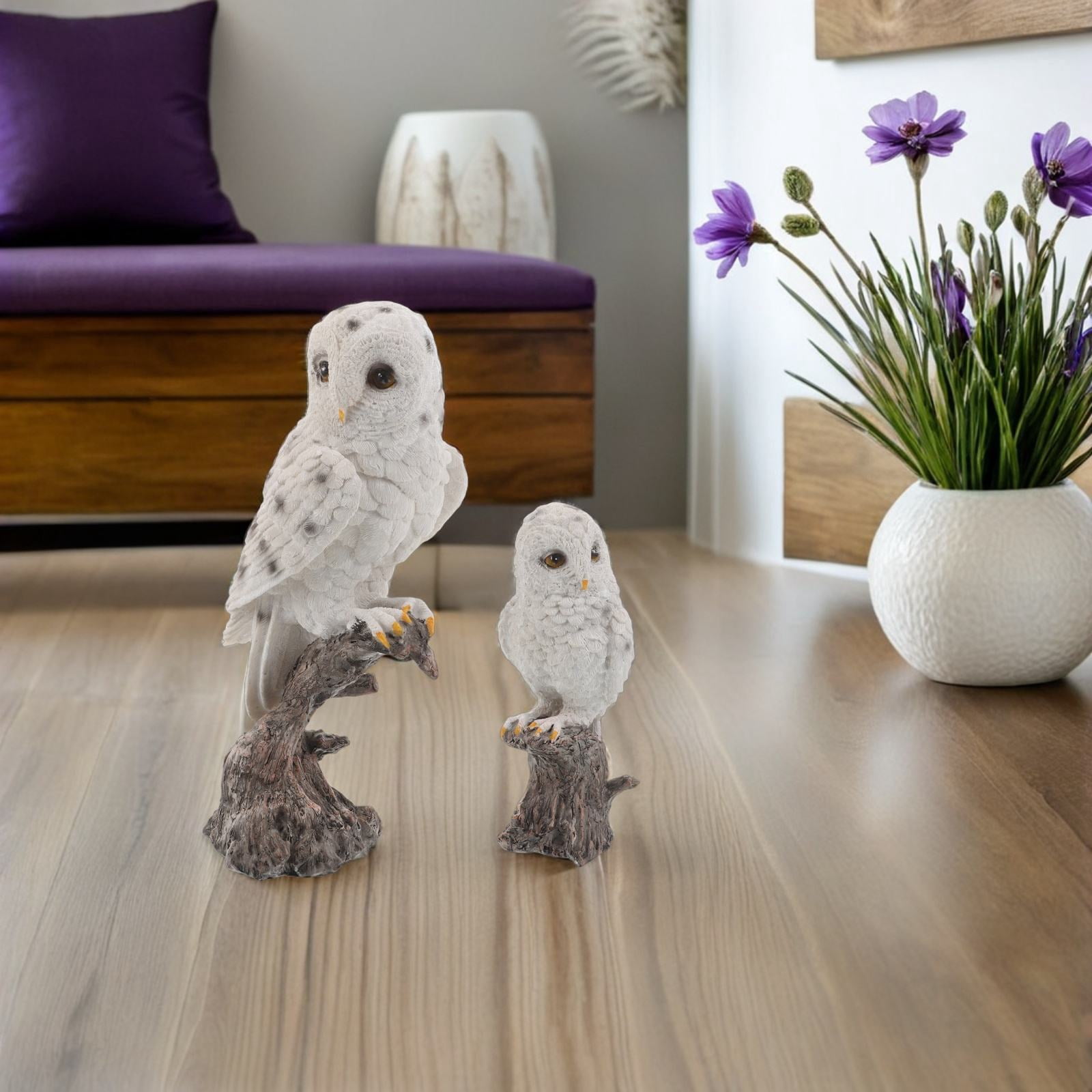 ELAYARD Set of 2 White Resin Owl Garden Statues, Weather-Resistant Outdoor Lawn Ornaments with Realistic Design for Yard Decor