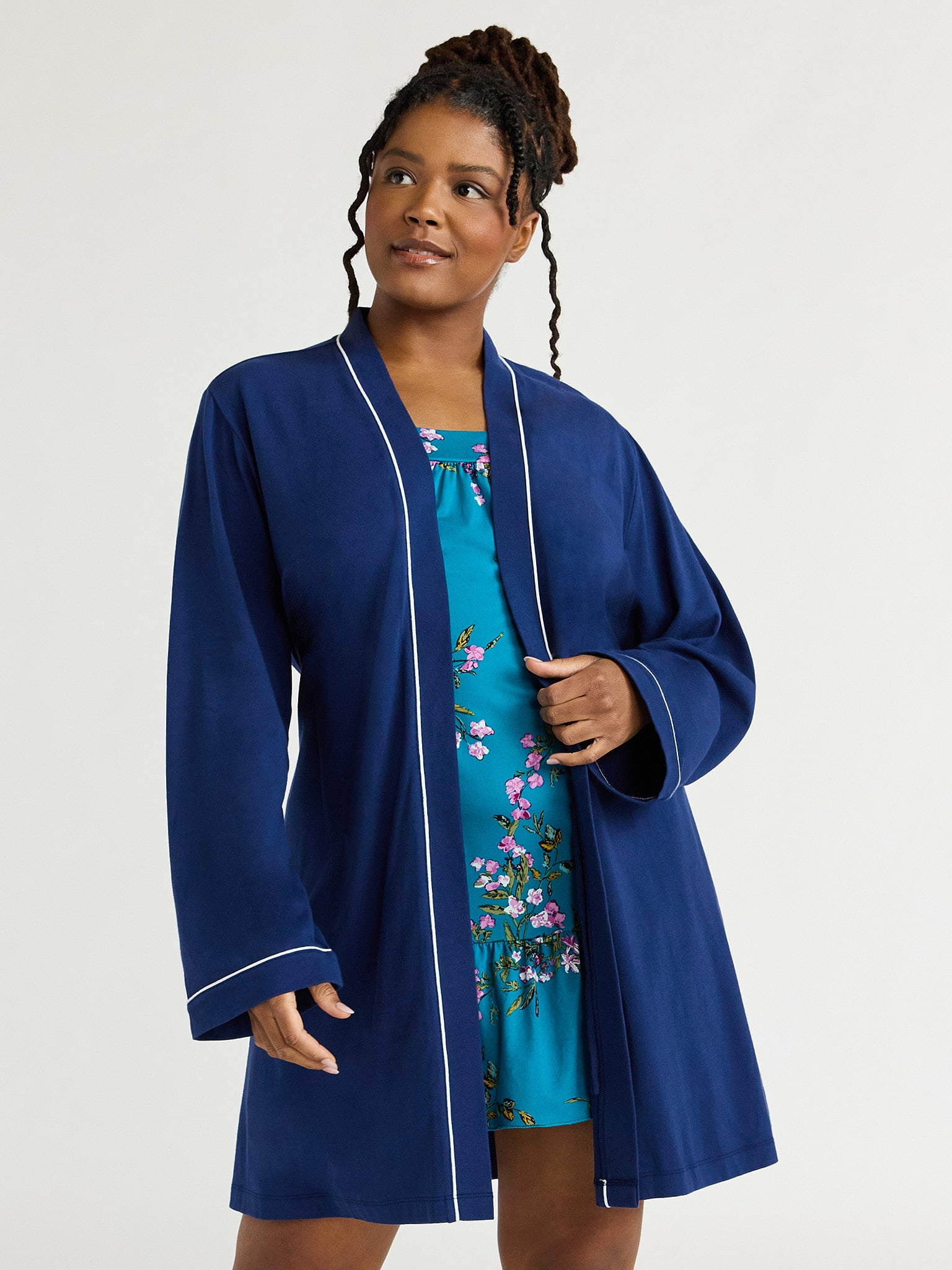 Joyspun Women's Cotton Blend Knit Wrap Robe, Sizes S to 3X