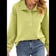 thumbnail image 3 of Sudadera Tipo Túnica de Larga Holgada para Mujer, Cuello Abotonado, Color Liso, para Invierno Verde M, 3 of 8