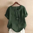 thumbnail image 2 of Blusa de lino y algodón para mujer, camisa de manga corta con cuello redondo, Estilo Vintage, cómoda e informal, 2 of 4