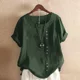 thumbnail image 2 of Blusa de lino y algodón para mujer, camisa de manga corta con cuello redondo, Estilo Vintage, cómoda e informal, 2 of 4