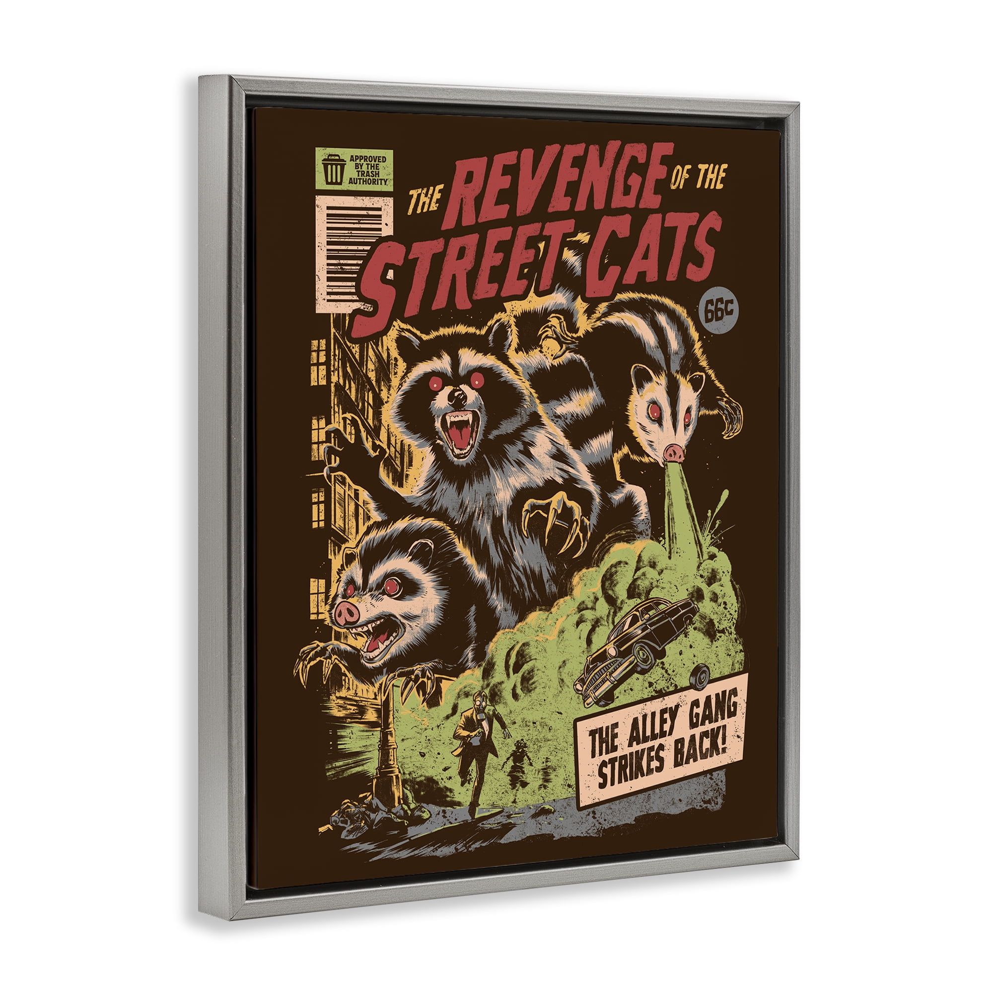 Stupell Industries Revenge Of Street Cats Gray Framed Floater Canvas Wall Art, design by EduEly Designs