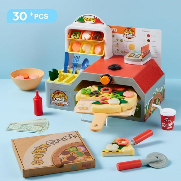 Lalalark 78 Pcs Play Kitchen Food Toy for Ages 3 , Pizza Oven with Pretend Smoke, Light & Sound and Color-Changing Toppings - Best Gift for Boys Girls