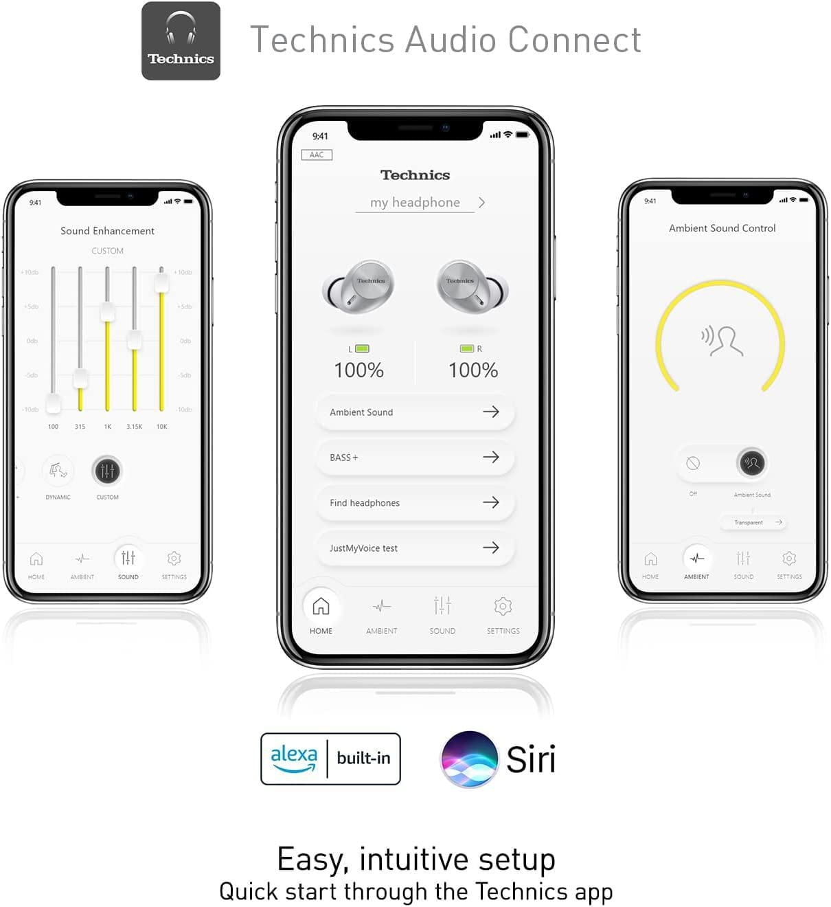 Technics EAHAZ40PK True Wireless Earbuds with 4 Silicone Earpiece Sizes, Black, Earpieces Set: XS, S, M, L