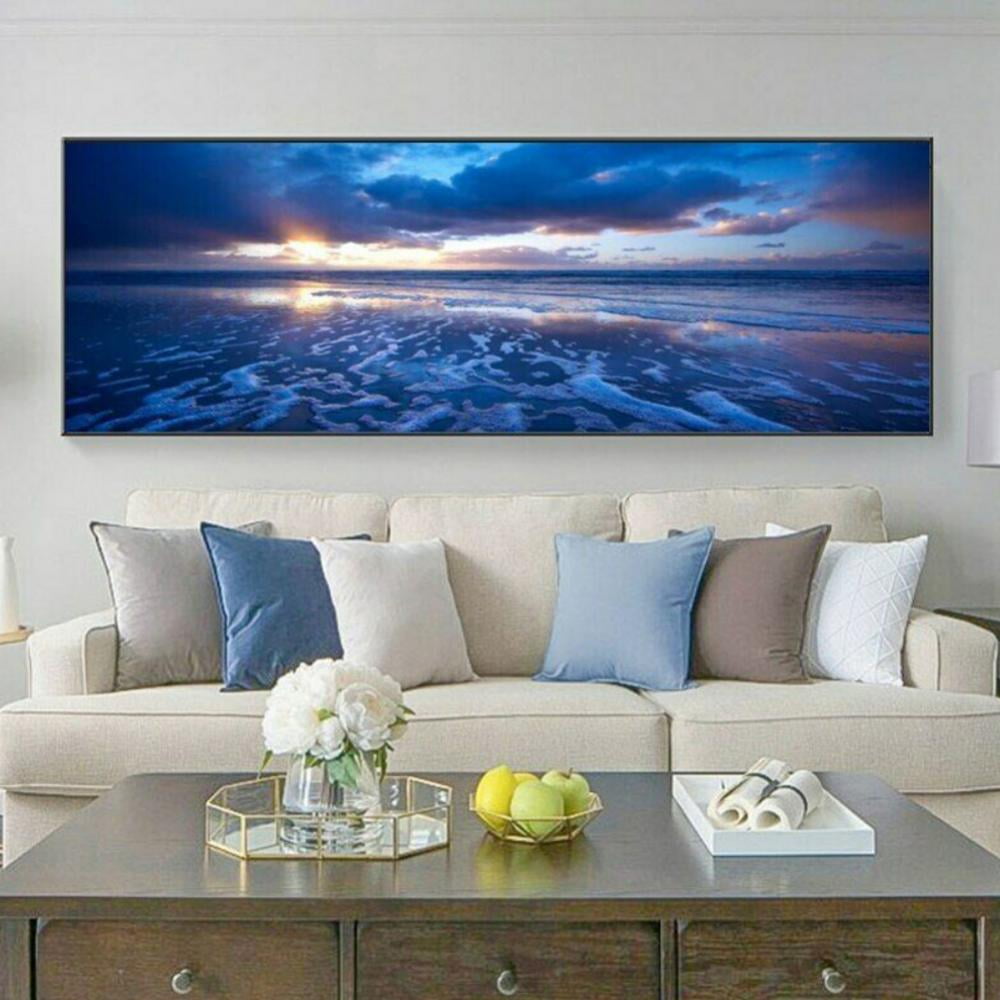 Beach Wall Art Sunset Pictures Ocean Prints Romantic Sea Waves Canvas Paintings for Living Room Bedroom Bathroom Office Artwork Decorations Wall Decor 20x59 Inch（Unframed）