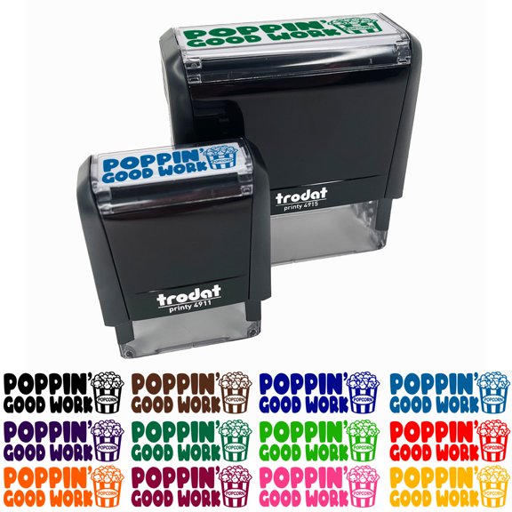 Poppin' Good Work Popcorn Teacher Student School Self-Inking Rubber Stamp Ink Stamper - Green Ink - Small 1-1/2 Inch