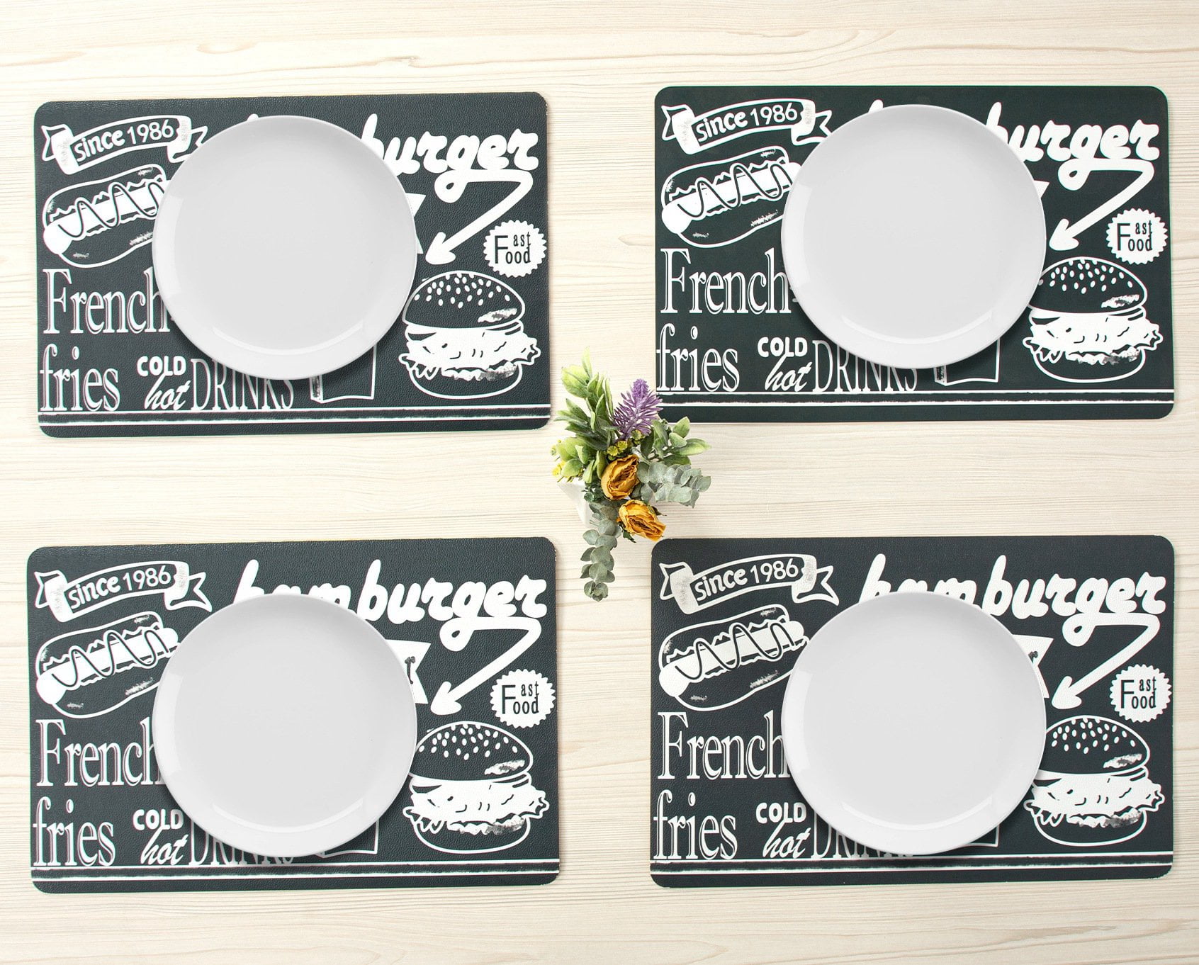 RAY STAR Placemats Set of 4, Vinyl Washable Wipeable Place Mats-12inx18in, Heat Resistant Waterproof Place Mat
