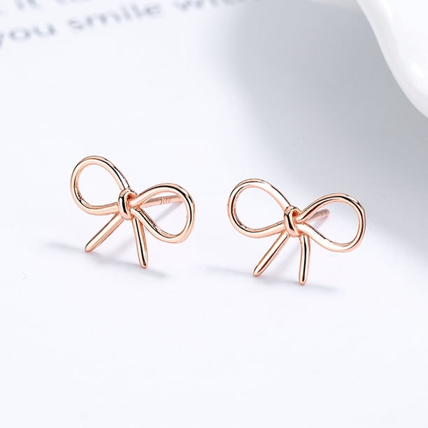 Pendientes de botón con lazo de plata de ley 925, pendientes pequeños lisos de temperamento femenino coreano sencillo, joyería coreana para las orejas