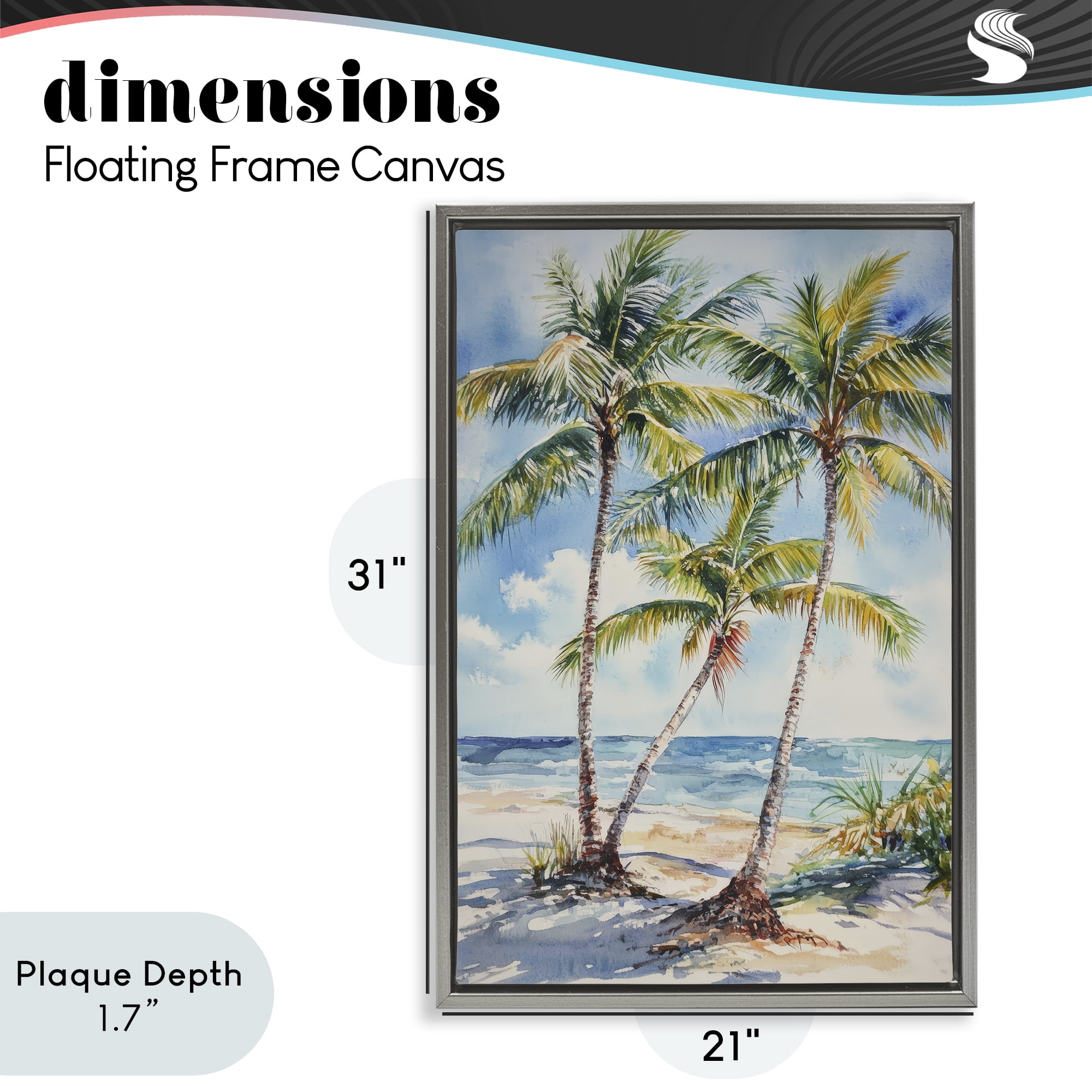 Stupell Industries Windy Palm Trees on Shore Gray Framed Floater Canvas Wall Art, design by Petal Prints Design