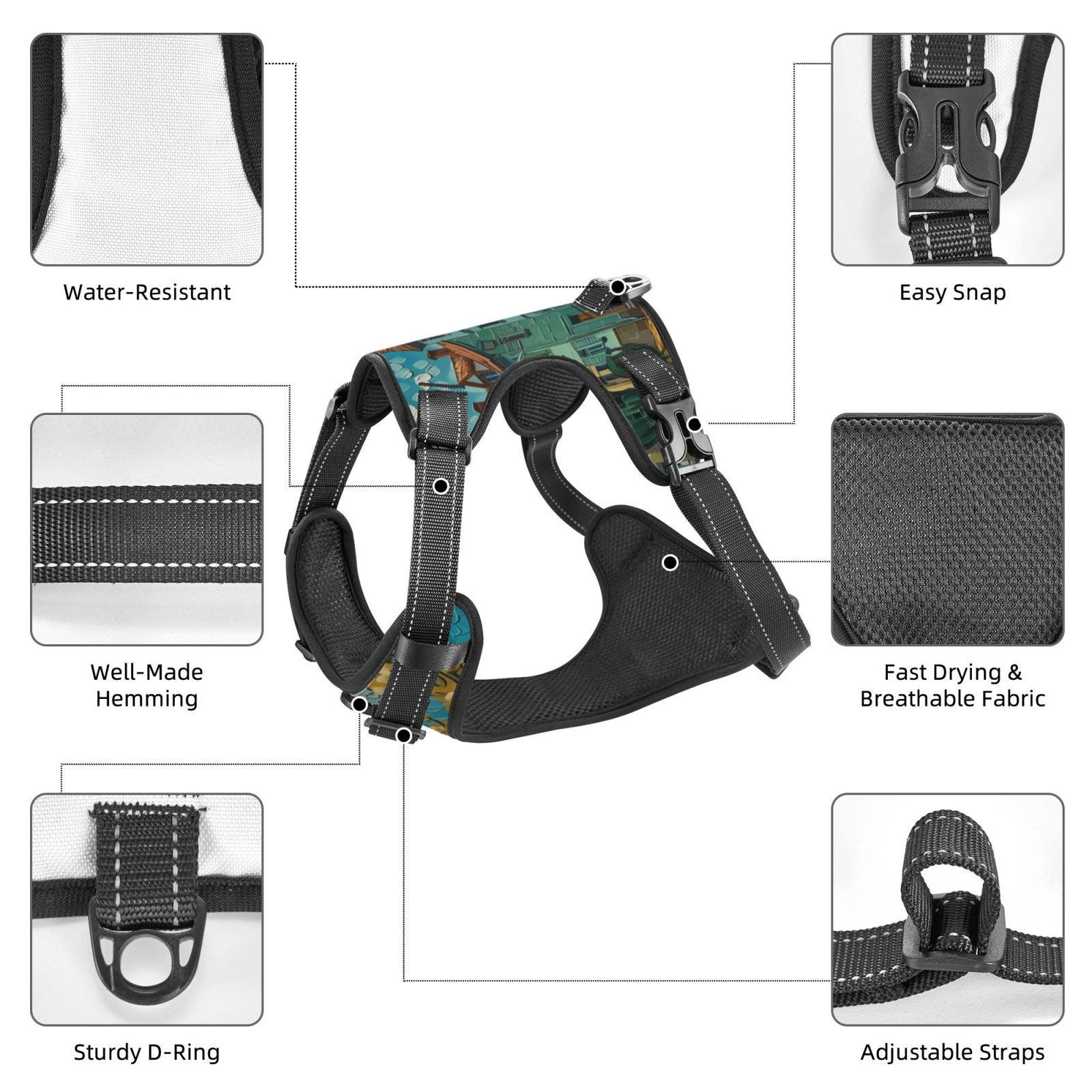 Vsdgher Impressionist Village Sky Dog Harness, No-Pull Pet Harness, Dog Vest, Pet Vest for Small to Large Dogs-Large