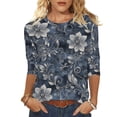 thumbnail image 2 of Ichuanyi Womens Tops 3/4 Sleeve Shirts Round Neck Loose Casual Blouses Floral Print Blouse Tshirts Tee, 2 of 5
