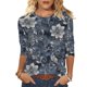 thumbnail image 1 of Tops de Manga Larga de Mujer 3/4 Manga Flores Impresas Cuello Redondo Blusa Casual Estiramiento Suave, 1 of 5
