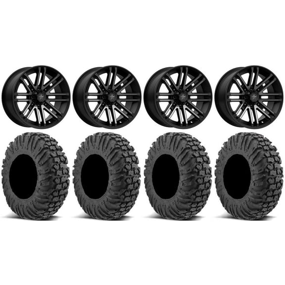 MSA Black Rogue 15" UTV Wheels 34" MotoVator Tires Kawasaki Mule Pro FXT