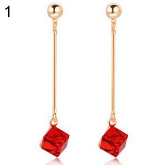 Yesbay Rhinestone Long Dangle Eardrop Women's Wedding Party Banquet Earrings Jewelry-Red