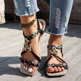 thumbnail image 3 of Beach Sandals Women Braided Band Square Open Toe Slingback Flat Shoes Casual Nonslip Bohemian Beaded Walking Shoes Black Size 7, 3 of 6